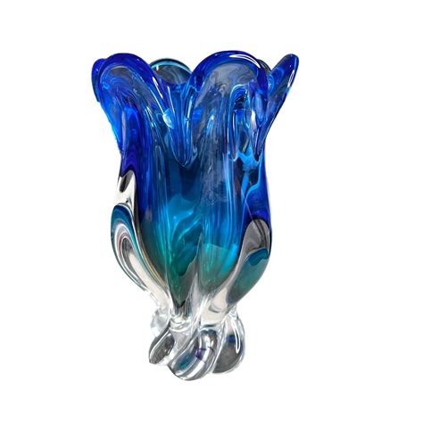 Royal Gallery Art Glass Vase Tulip Edge 1999 Blue Green Heavy Vintage Etsy
