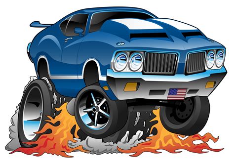 Classic Seventies American Muscle Car Hot Rod Cartoon Vector Illustration 372497 Vector Art At