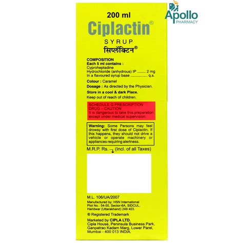 Ciplactin Syrup 200 Ml Price Uses Side Effects Composition Apollo