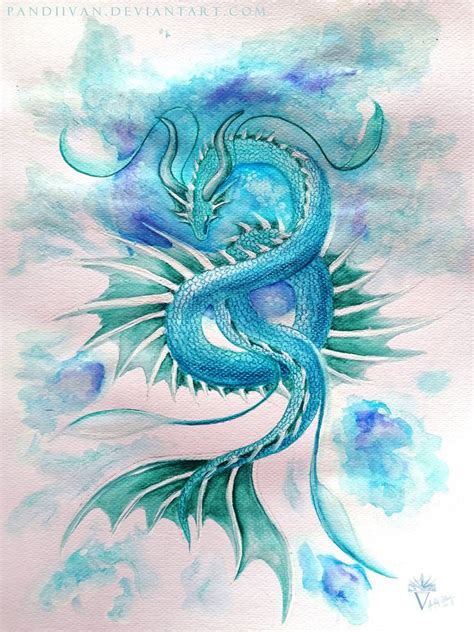 Blue Watercolor Dragon The Airborne By Pandiivan On Deviantart