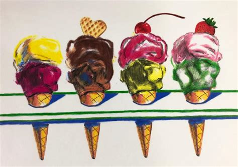 Lot Wayne Thiebaud American Hand Drawn Mixed Media On Paper Ice Cream Cones