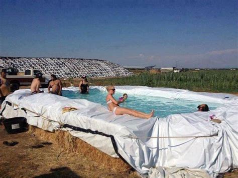 Cool Country Swimming Pool From Bales Of Hay Woohome
