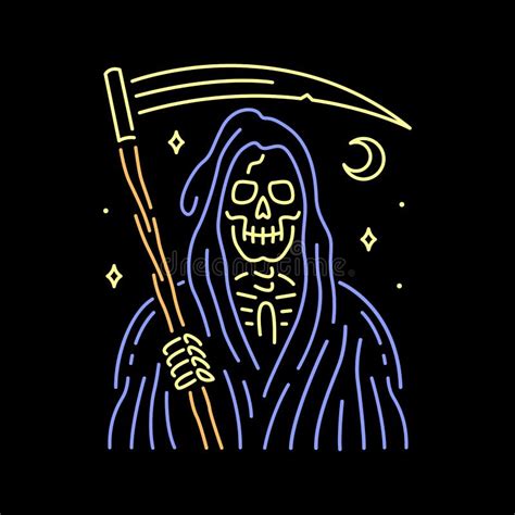 Grim Reaper Neon Badge Color Black Stock Vector Illustration Of