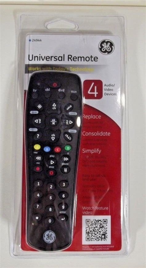 Look in the instruction manual. GE Universal Remote Control 4 Device Model #24944 Factory ...