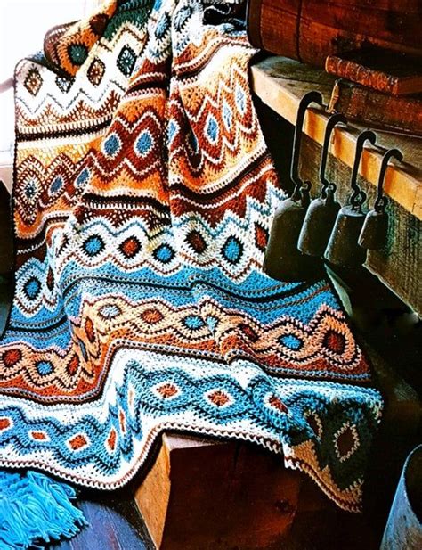 Vintage Crochet Pattern Navajo Indian Native American Blanket Etsy In