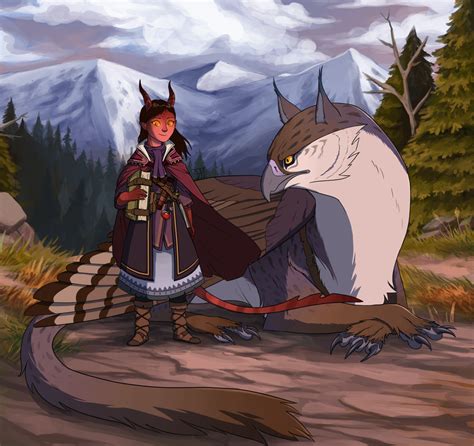Oc Art Tiefling Lore Bard And Her Griffon Dnd Character Drawing
