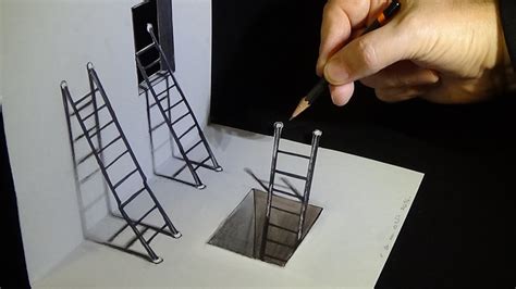 How To Draw Ladders Drawing 3d Ladders Optical Illusion On Paper