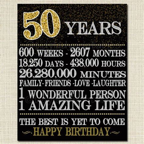 Printable 50th Birthday Sign Cheers To Fifty Years Cheers To 50 Days