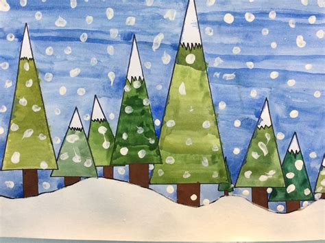 lumisateinen metsikkö kunst grundschule weihnachtskunst schulkunstprojekte