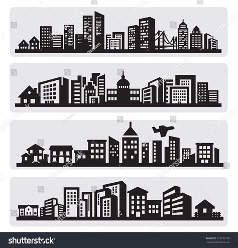 Vector Black Cities Silhouette Icon Set Stock Vector Royalty Free