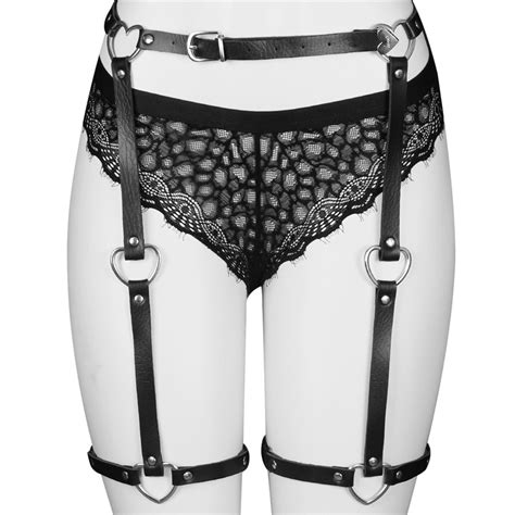 Leather Harness Bondage Leg Ring Garter Belt Thigh Stockings Suspenders Belt High Waist Black