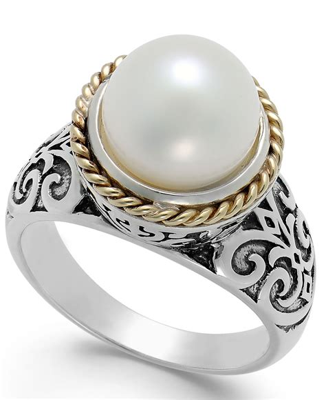 Macys Us Cultured Freshwater Pearl Scroll Ring In 14k Gold And