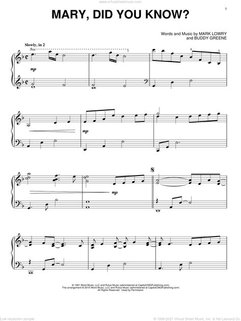 Printable Mary Did You Know Sheet Music