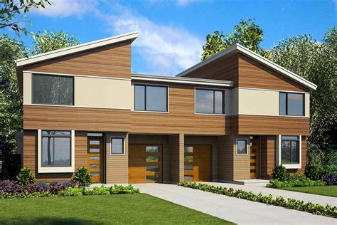 Modern Duplex House Plan With Symmetrical 3 Bed Units 69694am Architectural Designs House