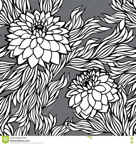 Vector Seamless Floral Pattern Black And White Monochrome Stock Vector