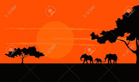 Cartoon Illustration Of The African Safari Sunset Royalty Free