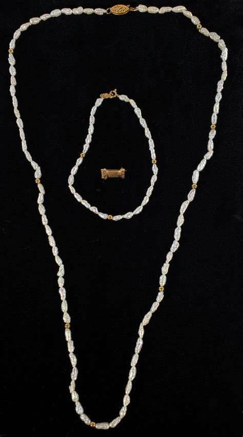 Lot 14k Gold Freshwater Necklaces Bracelet And 10k Pin