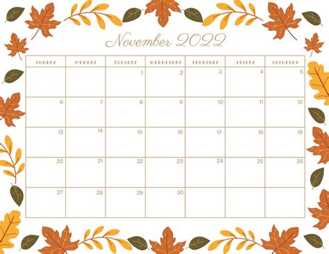 Editable November 2022 Calendar November 2022 Calendar Etsy