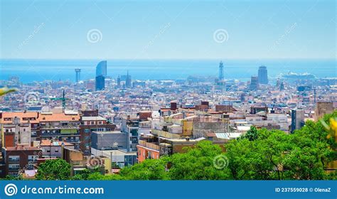 Panorama Of Beautiful City Barcelona Catalonia Spain Cityscape Of