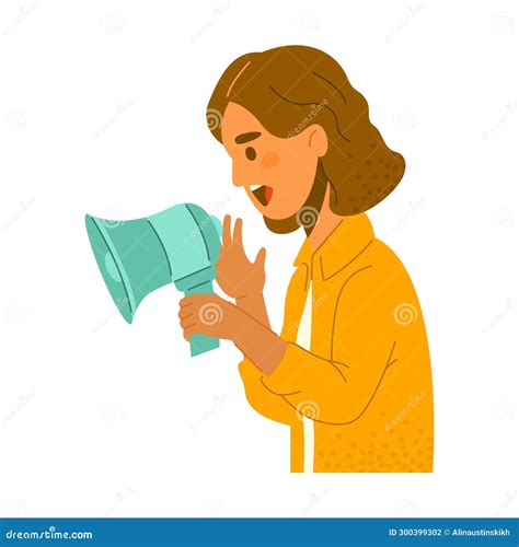 A Young Woman Screams Into A Loudspeaker Stock Illustration