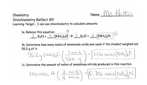 Stoichiometry Practice Worksheet #1 Answers