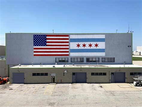 Flag Mural For Chicago And American Flags At Ohare Airport Usa
