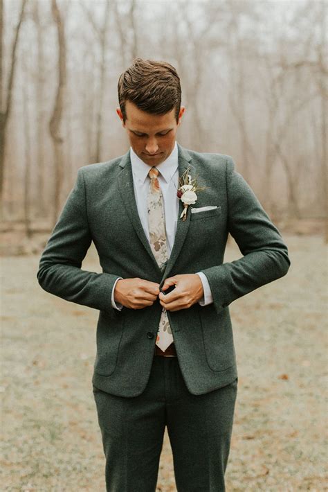 Boho Woods Wedding With Floral Details And Grey Grooms Suit Groom And