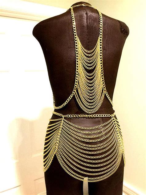 Metal Chain Outfit Fashion Chain Dress Body Harness Gold Metal Body