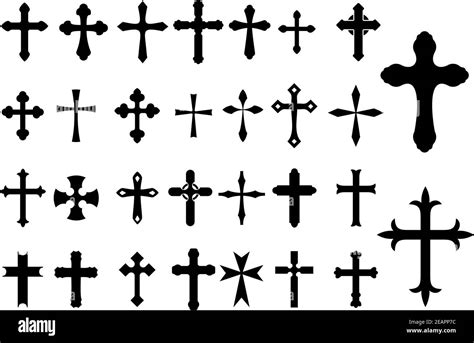 Religion Cross Christianity Symbols Set Isolated On White Background