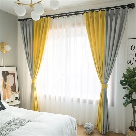 Modern Curtain Gray Yellow Design For Living Room Yellow Curtains