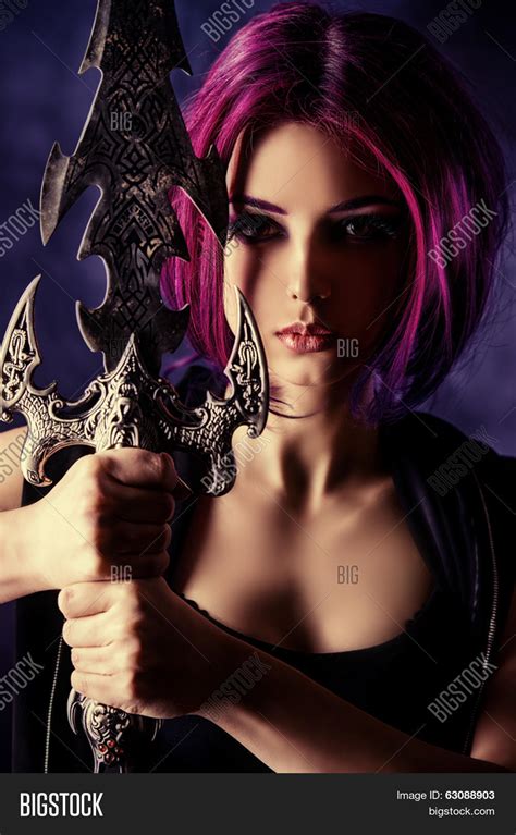 Beautiful Girl Warrior Sword Image And Photo Bigstock