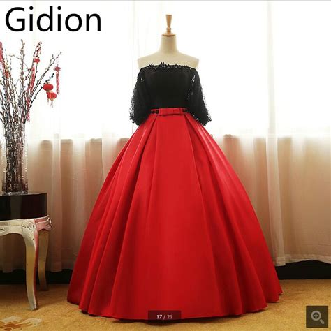 New Arrival 2017 Blackl Lace Red Ball Gown Prom Dress Sexy Off The