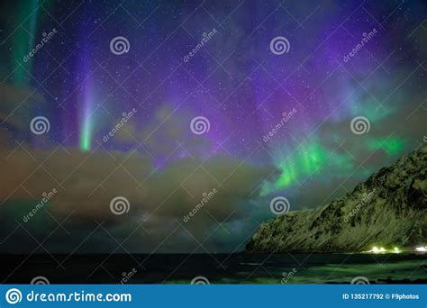 Aurora Borealis Northern Lights Lofoten Islands Norway Stock Photo