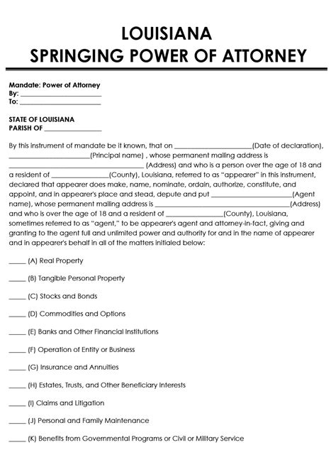 Free Louisiana Power Of Attorney Forms 10 Types