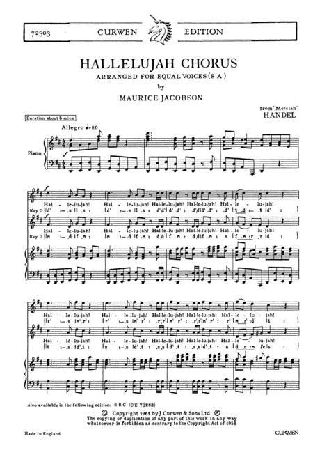 Hallelujah Chorus By George Frideric Handel 1685 1759 Choral Score