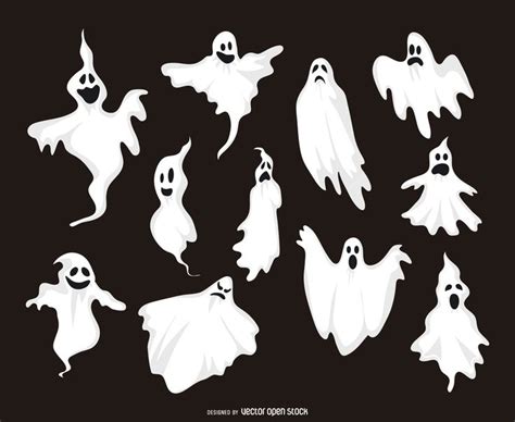 Halloween Ghost Silhouettes On Black Background