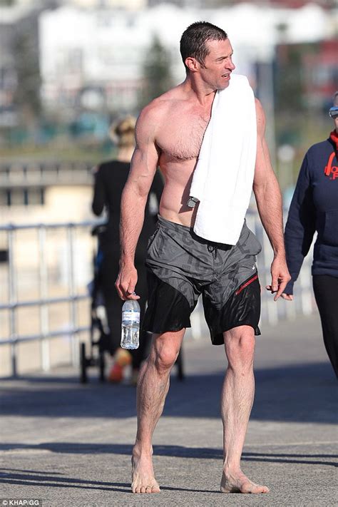 hugh jackman shows off his ripped physique on bondi beach daily mail online