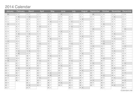 2014 Printable Calendar Pdf Or Excel