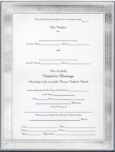 Catholic Marriage Certificates Page 1 Foil
