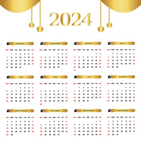 2024 Black And Golden Yearly Calendar With Unique Design Calendar