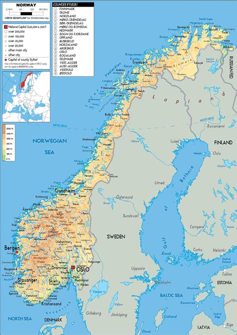 Geografische Karte Von Norwegen Topografie Und Physische Merkmale Von
