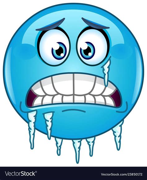 Blue Cold Freezing Face Emoticon With Icicles Clinging To Its Jaw And