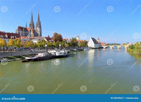 View On Danube River With Regensburg Cathedral Germany Stock Image
