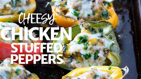 Cheesy Spinach And Chicken Stuffed Bell Peppers Youtube