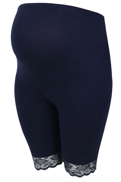 Bump It Up Maternity Navy Cotton Elastane Legging Shorts With Comfplus