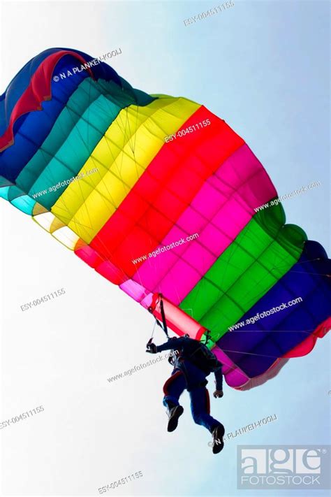 Parachutist Demonstrates Jumping From Airplane Stock Photo Picture