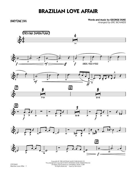 Brazilian Love Affair Baritone Sax Sheet Music Eric Richards Jazz