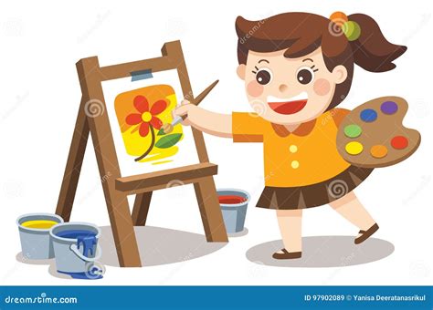 Artist Girl With Brush And Palette On A White Background Conceptual