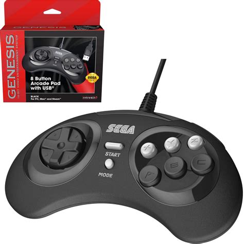 Retro Bit Official Sega Genesis 8 Button Arcade Pad Usb Controller For