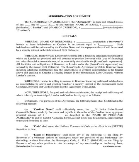 Free 10 Subordination Agreement Forms In Pdf Ms Word